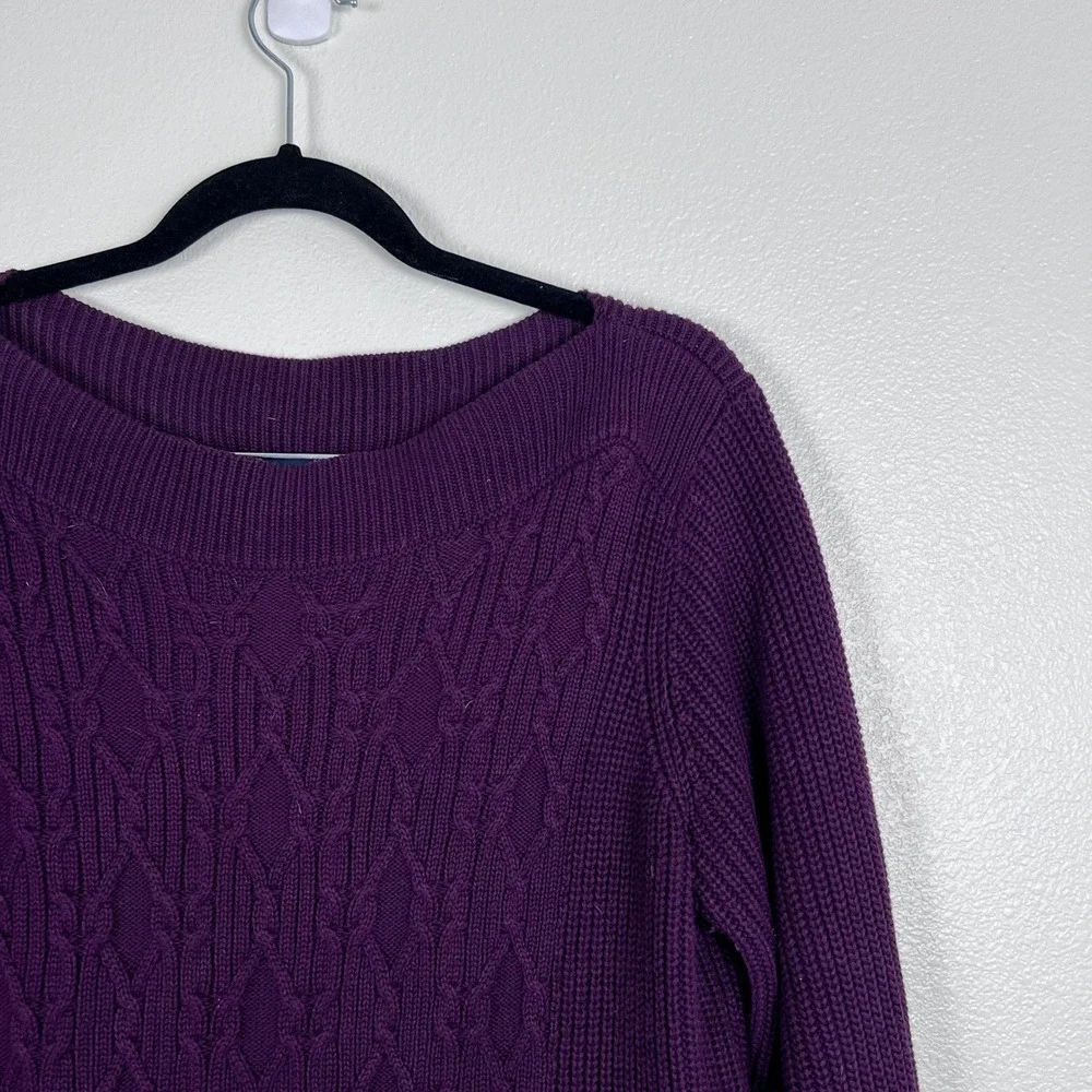 Tommy Hilfiger Womens Boat Neck Cable Knit Sweater‎ Purple Plum Sz M